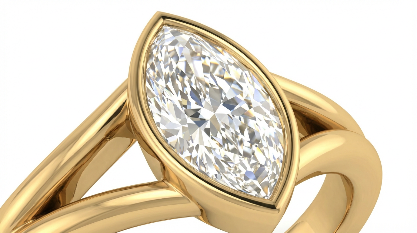 Caricia Dorada — Anillo Solitario Marquise Bezel en Oro Sólido
