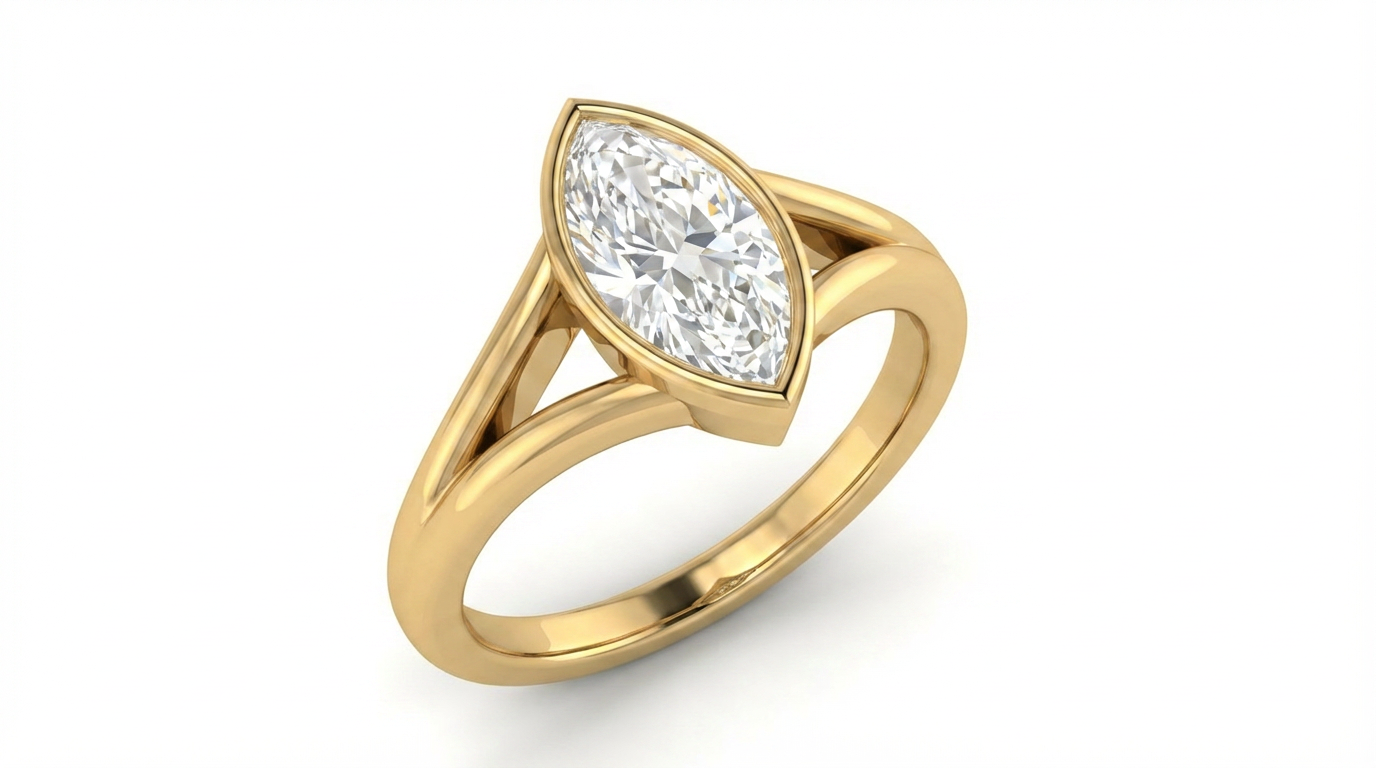 Caricia Dorada — Anillo Solitario Marquise Bezel en Oro Sólido