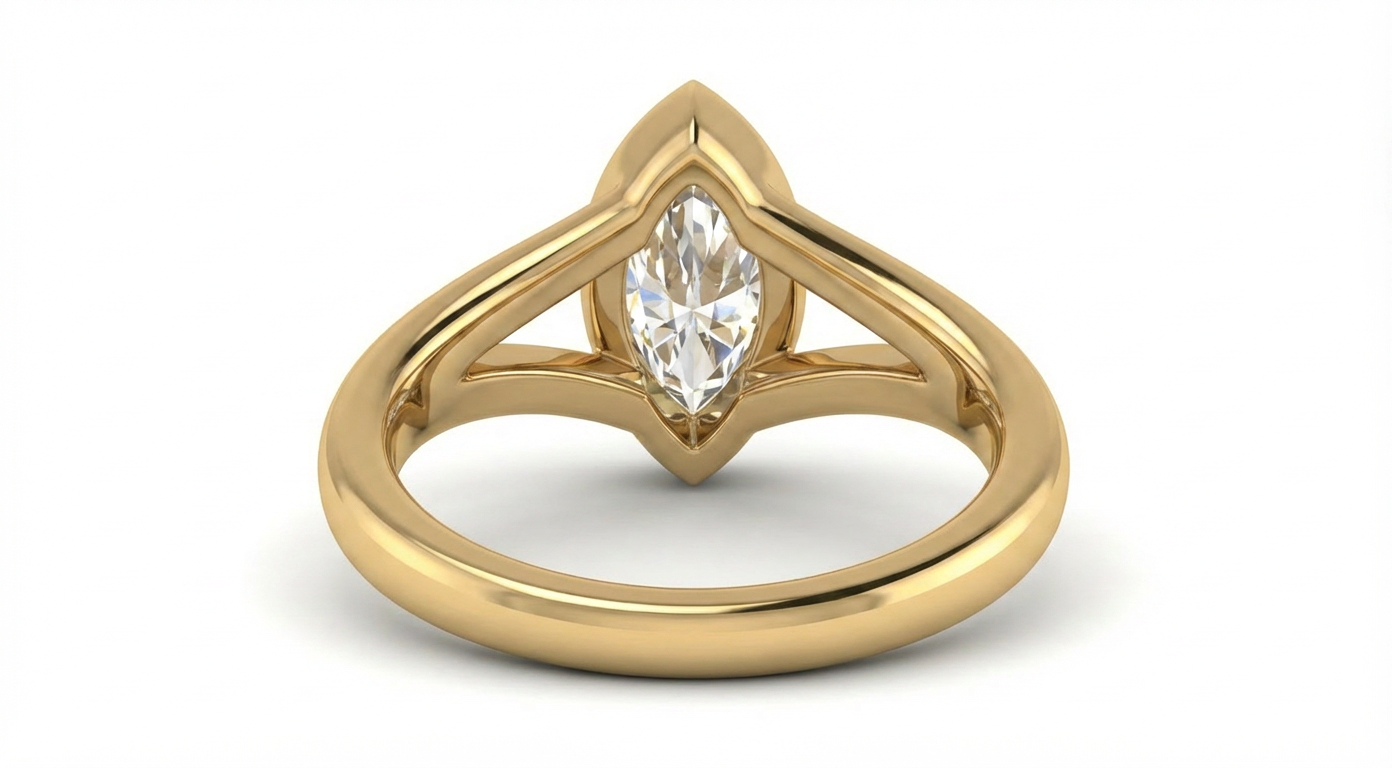 Caricia Dorada — Anillo Solitario Marquise Bezel en Oro Sólido