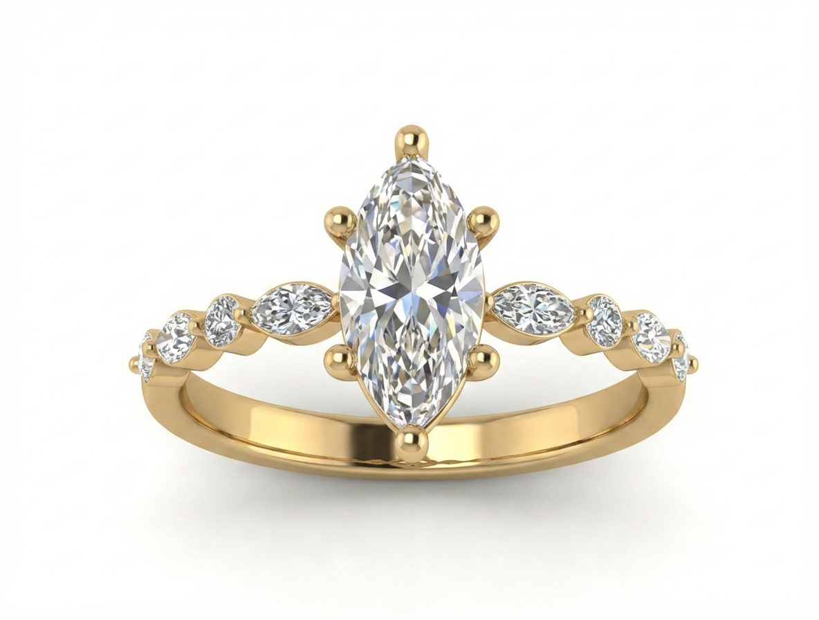 Anillo Destello Marquise — Oro Sólido 10K / 14K / 18K con Diamante de Laboratorio o Moissanita