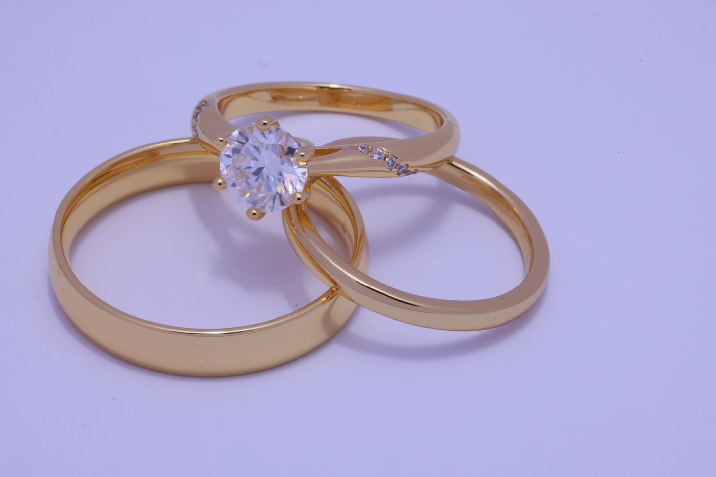 Trio de boda con piedra Moissanita de 1CT - Oro Solido