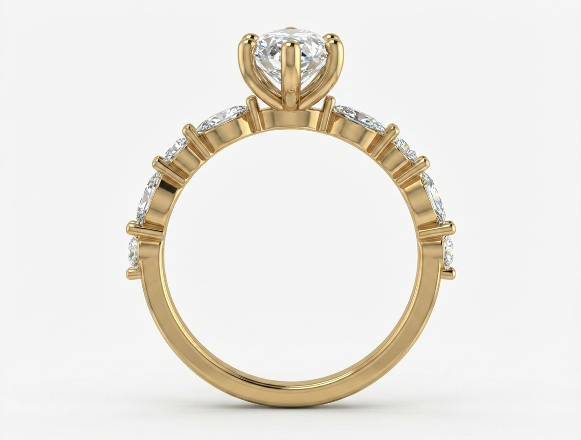 Anillo Destello Marquise — Oro Sólido 10K / 14K / 18K con Diamante de Laboratorio o Moissanita