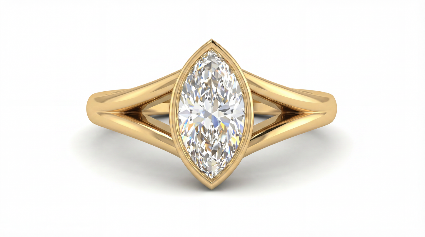 Caricia Dorada — Anillo Solitario Marquise Bezel en Oro Sólido