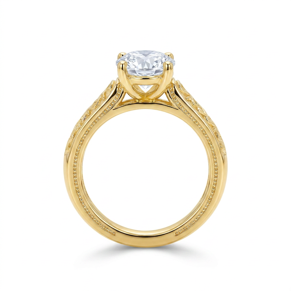 Herencia de Amor — Anillo Solitario Redondo con Filigrana Vintage en Vermeil u Oro Sólido