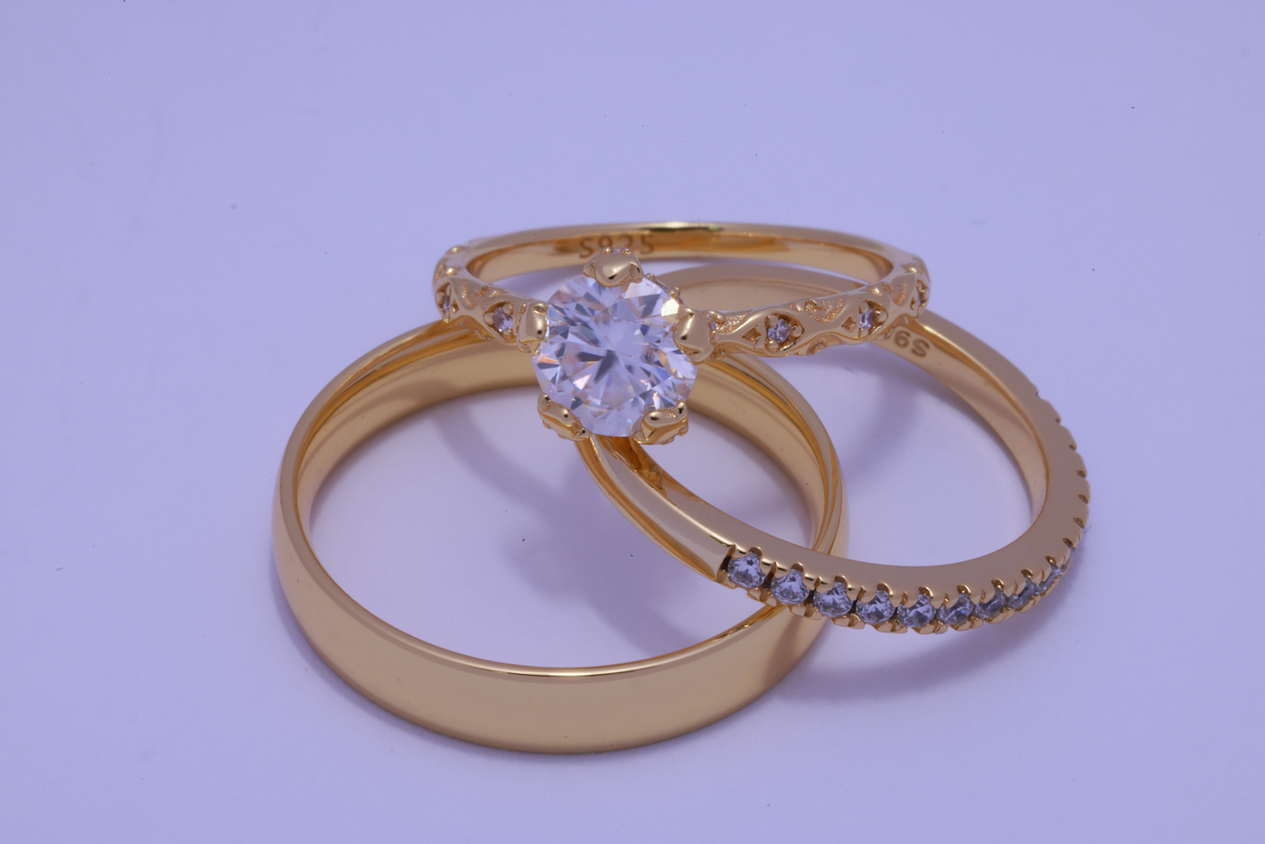 Trío de boda Jardín de promesas en oro sólido — SilverShine (vista 3)