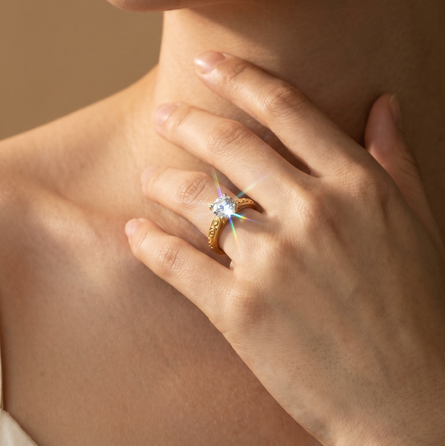 Herencia de Amor · Anillo Solitario Redondo con Filigrana Vintage en Vermeil u Oro Sólido — SilverShine (vista 5)