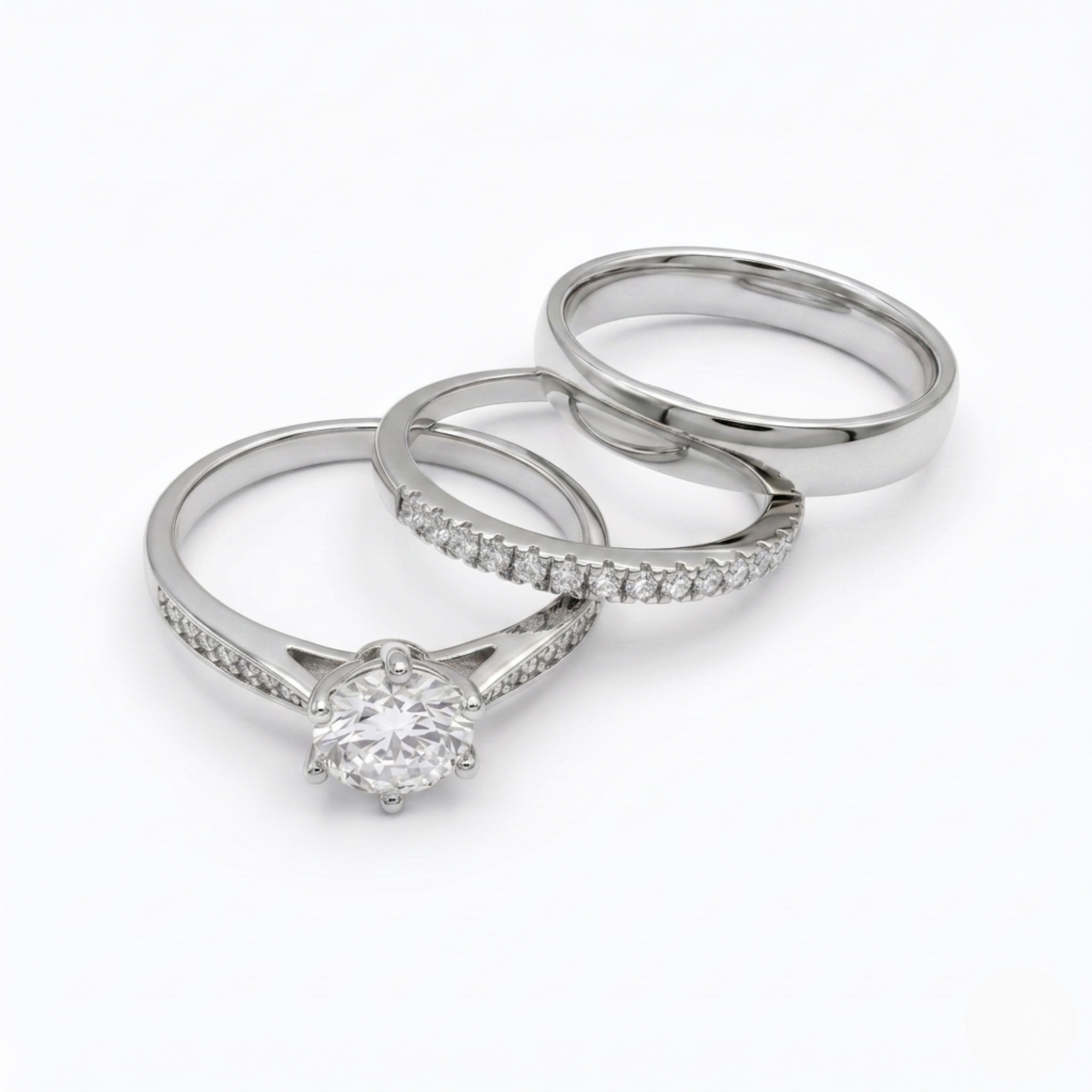 Trio Nexo Radiante - Plata 925 con baño de oro blanco - Moissanita