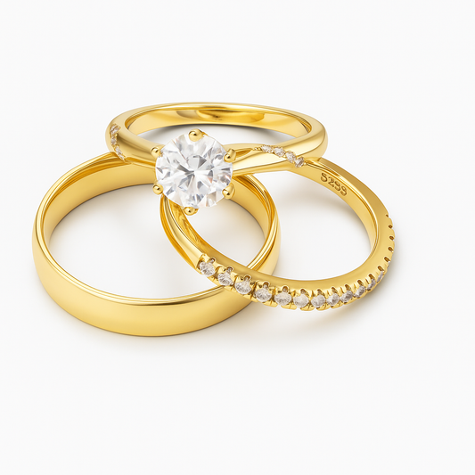 Trio de boda con piedra Moissanita de 1CT
