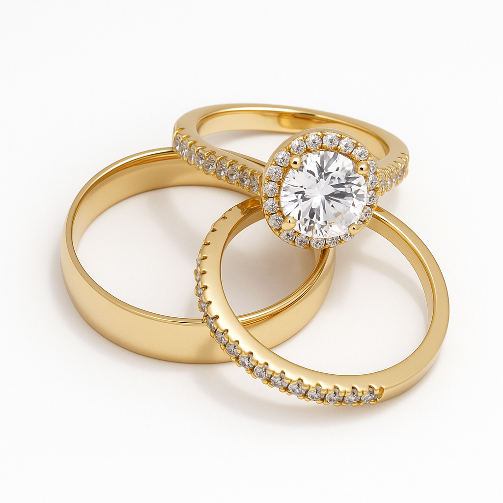 El Trío Perfecto con circonia en forma redonda - Oro solido