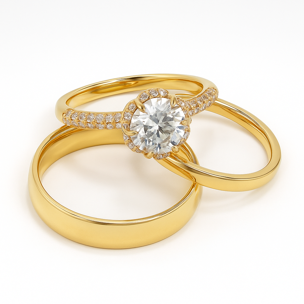 Trío de boda Cumbre de Amor · Oro sólido en oro sólido — SilverShine