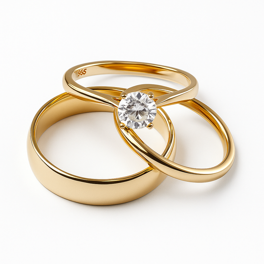 Trio de boda con piedra circonia de 0.50CT