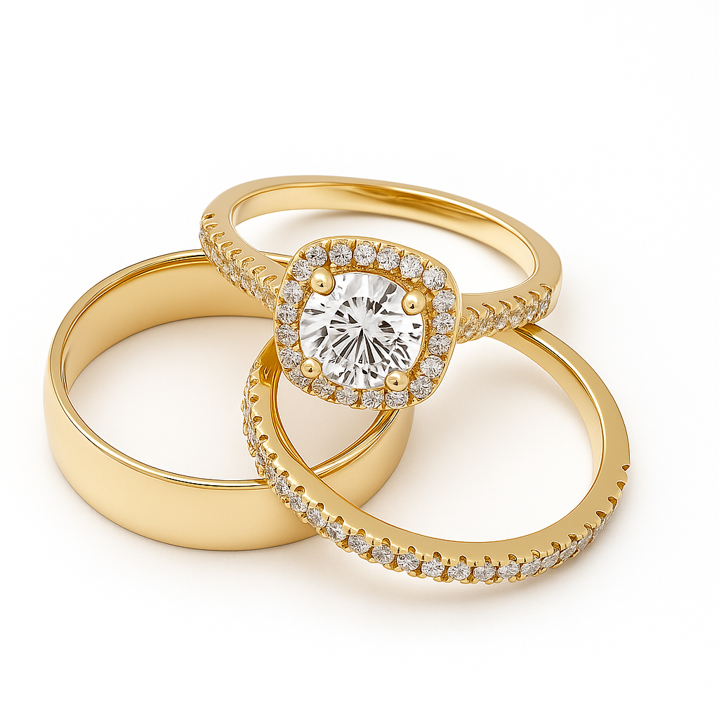 El Trío Perfecto con circonia en forma cuadrada - Bañado en oro vermeil 18K