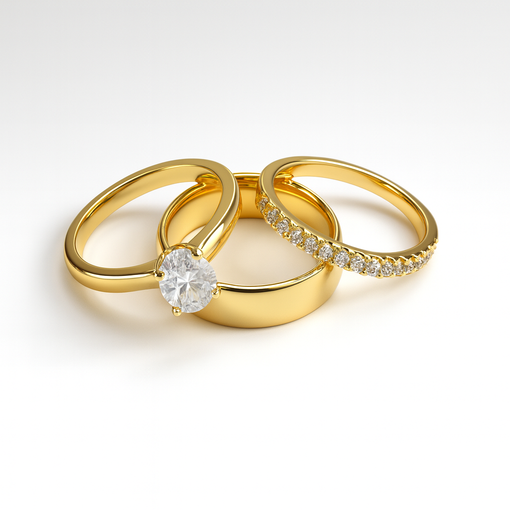Trío de boda Esencia Radiante · Bañado en oro vermeil 18K en oro vermeil 18K — SilverShine (vista 2)