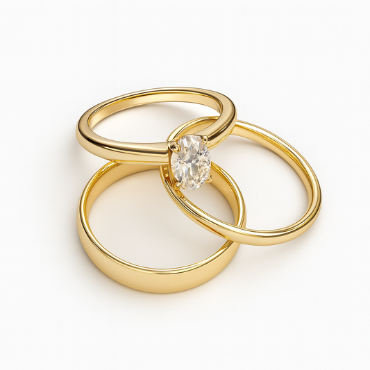 Trio de boda con piedra ovalada Moissanita de 1CT - Oro solido