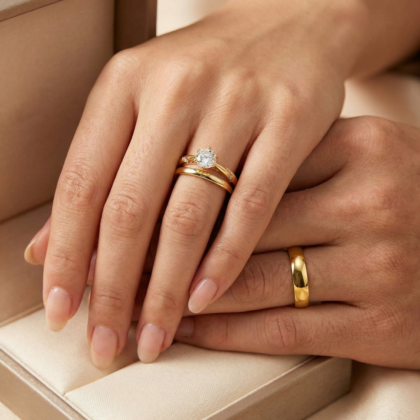 Trío de boda luz del corazón · Bañado en oro vermeil 18K en oro vermeil 18K — SilverShine (vista 2)