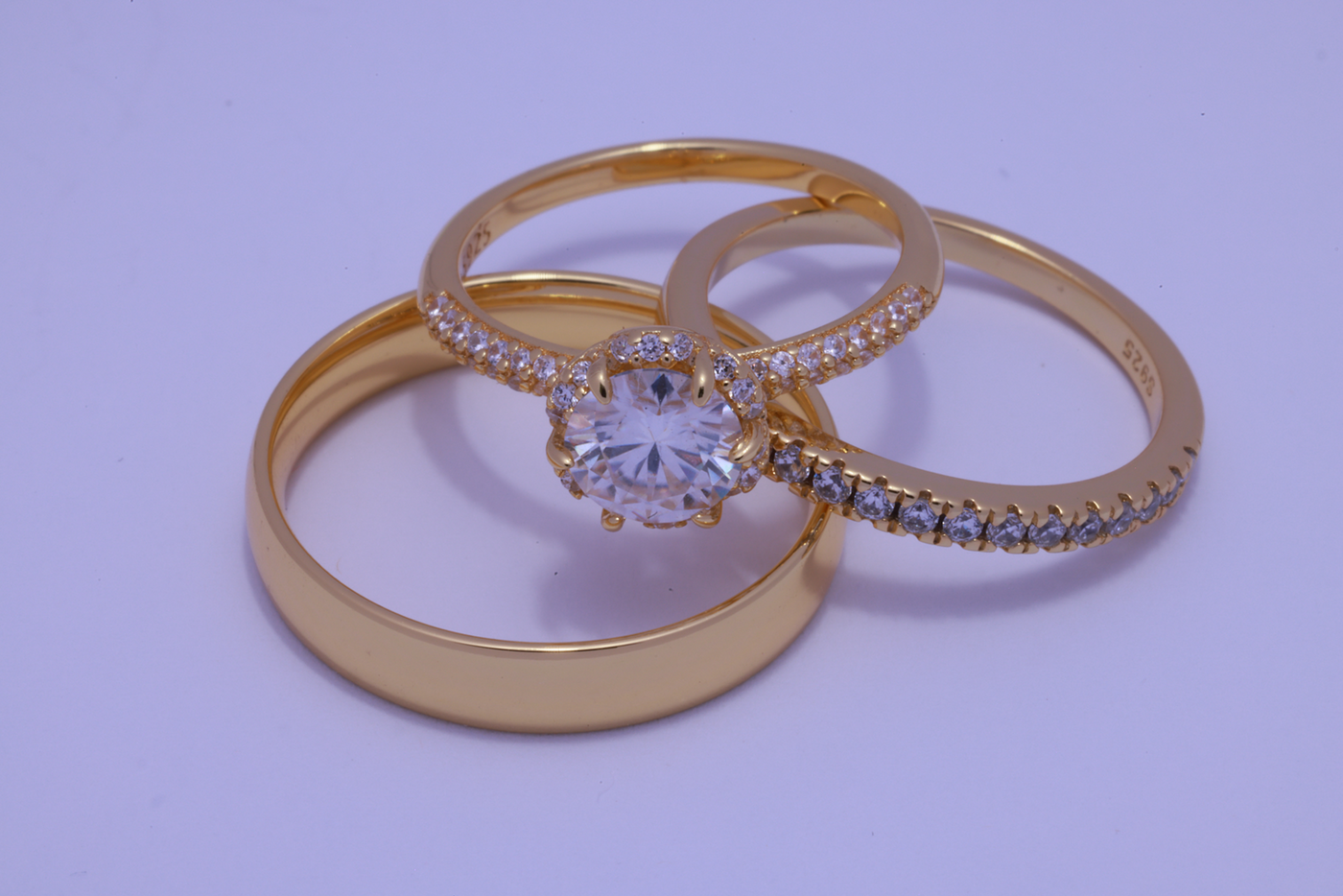 Trío de boda Cumbre de Amor · Oro sólido en oro sólido — SilverShine (vista 3)