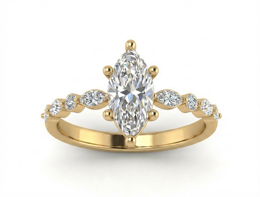 Anillo Destello Marquise — Oro Sólido 10K / 14K / 18K con Diamante de Laboratorio o Moissanita
