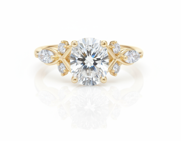 Jardín de Luz · Anillo de Compromiso Oval con Diseño Botánico en oro, vermeil o plata 925 — SilverShine (vista 5)