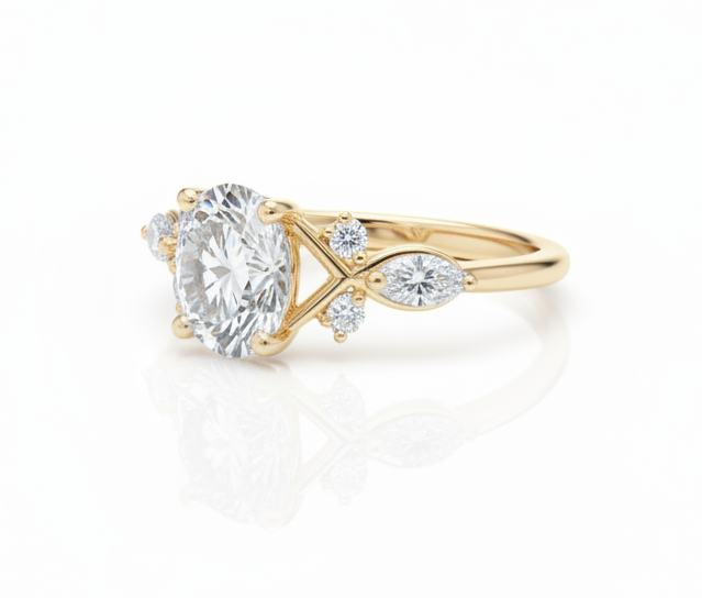 Jardín de Luz · Anillo de Compromiso Oval con Diseño Botánico en oro, vermeil o plata 925 — SilverShine (vista 4)