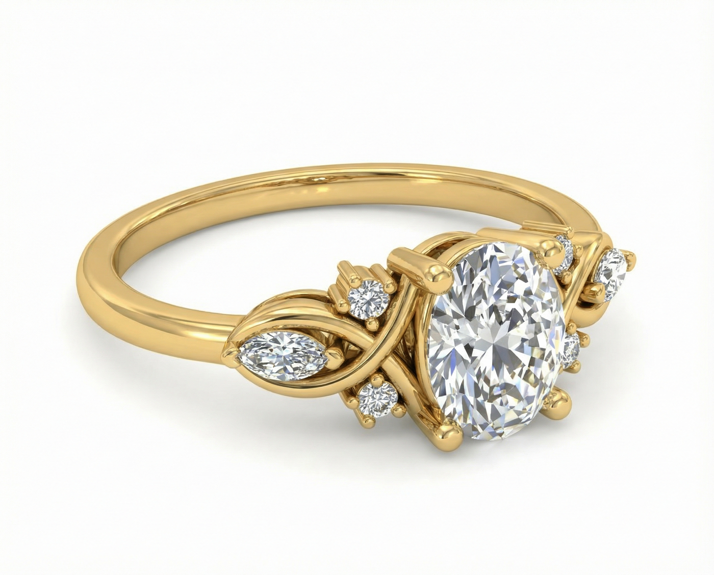 Jardín de Luz · Anillo de Compromiso Oval con Diseño Botánico en oro, vermeil o plata 925 — SilverShine (vista 2)
