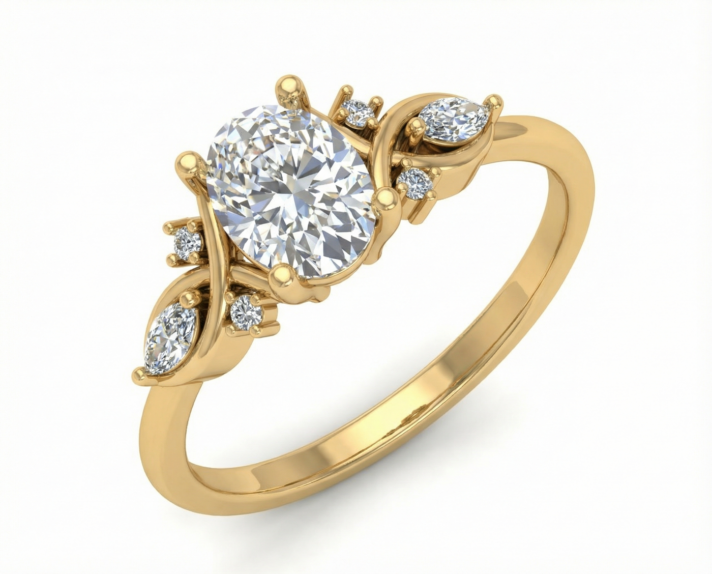 Jardín de Luz · Anillo de Compromiso Oval con Diseño Botánico en oro, vermeil o plata 925 — SilverShine