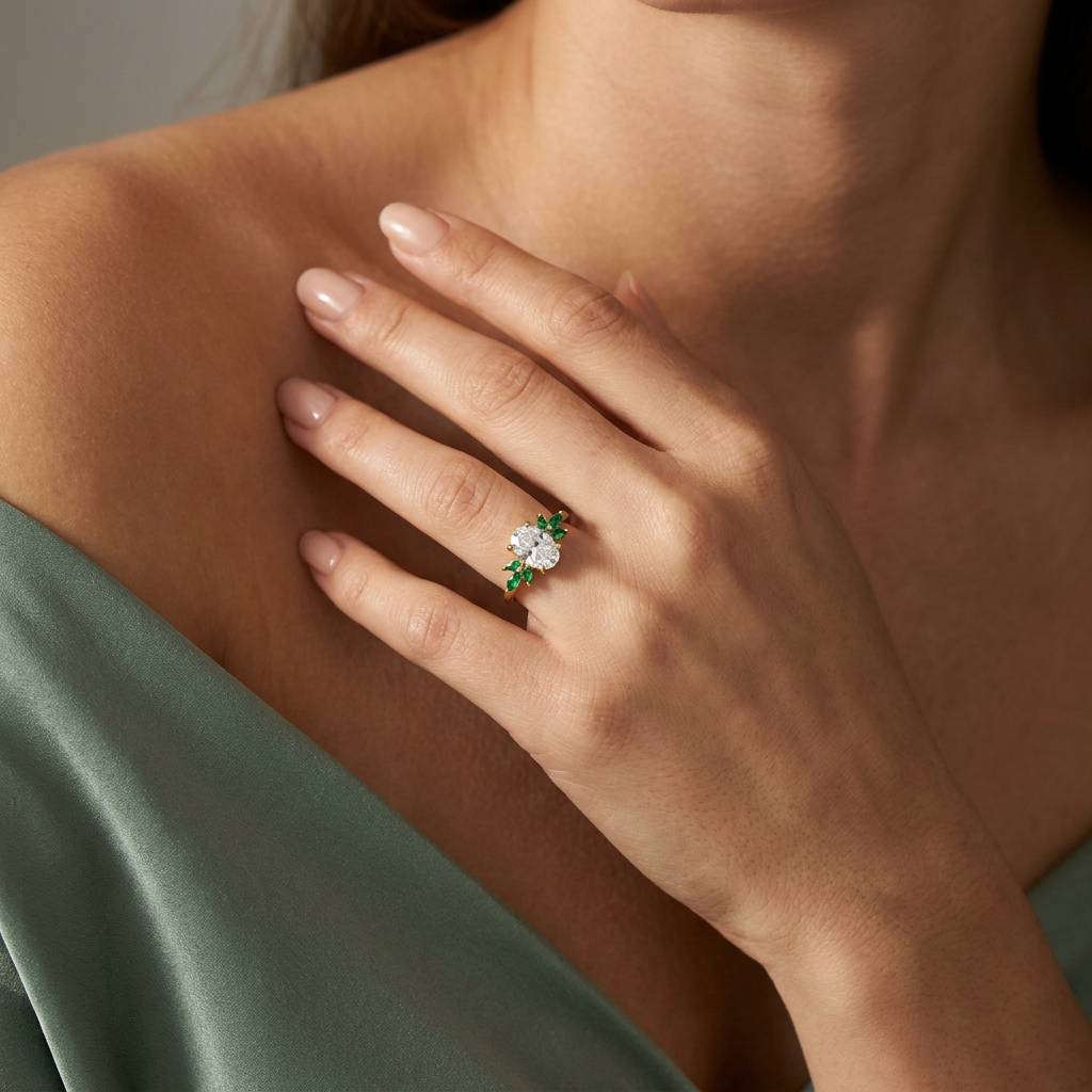 Jardín de Esmeralda · Moissanita, diamante y esmeraldas en oro, vermeil o plata 925 — SilverShine (vista 5)