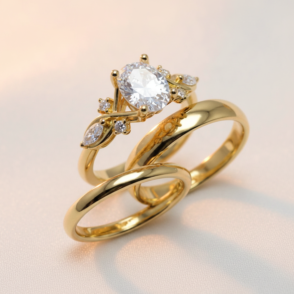 Trío de Boda Jardín de Luz · Set Completo en Vermeil de Oro con Zirconia en oro vermeil 18K — SilverShine (vista 2)
