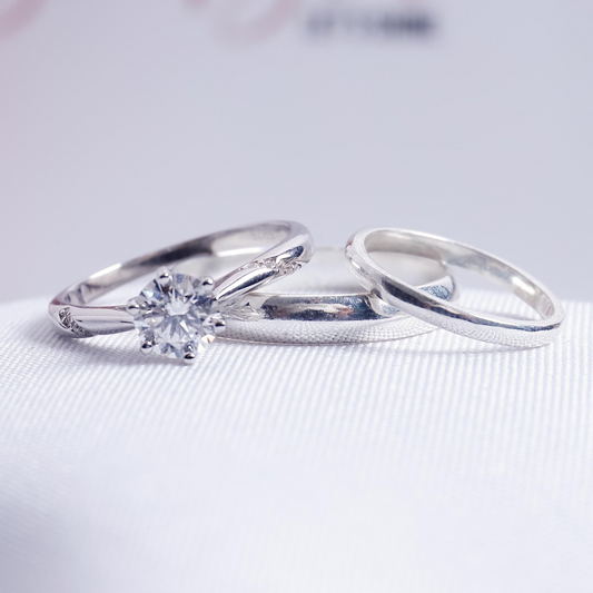 Trío de Bodas en Plata 925 y Cristal de Moissanita