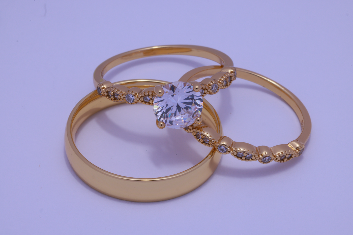 Trío de boda Eco de ternura con piedra moissanita en oro sólido — SilverShine (vista 2)