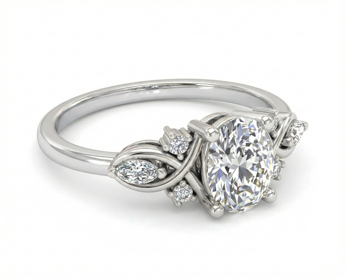 Jardín de Luz · Anillo de compromiso oval botánico en plata 925 — SilverShine (vista 2)