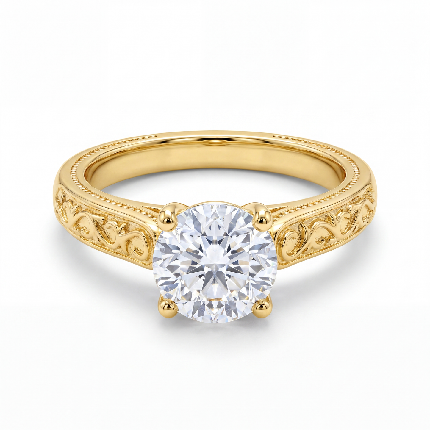 Herencia de Amor — Anillo Solitario Redondo con Filigrana Vintage en Vermeil u Oro Sólido