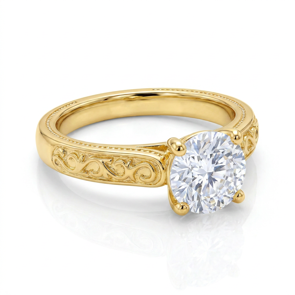 Herencia de Amor · Anillo Solitario Redondo con Filigrana Vintage en Vermeil u Oro Sólido — SilverShine (vista 2)