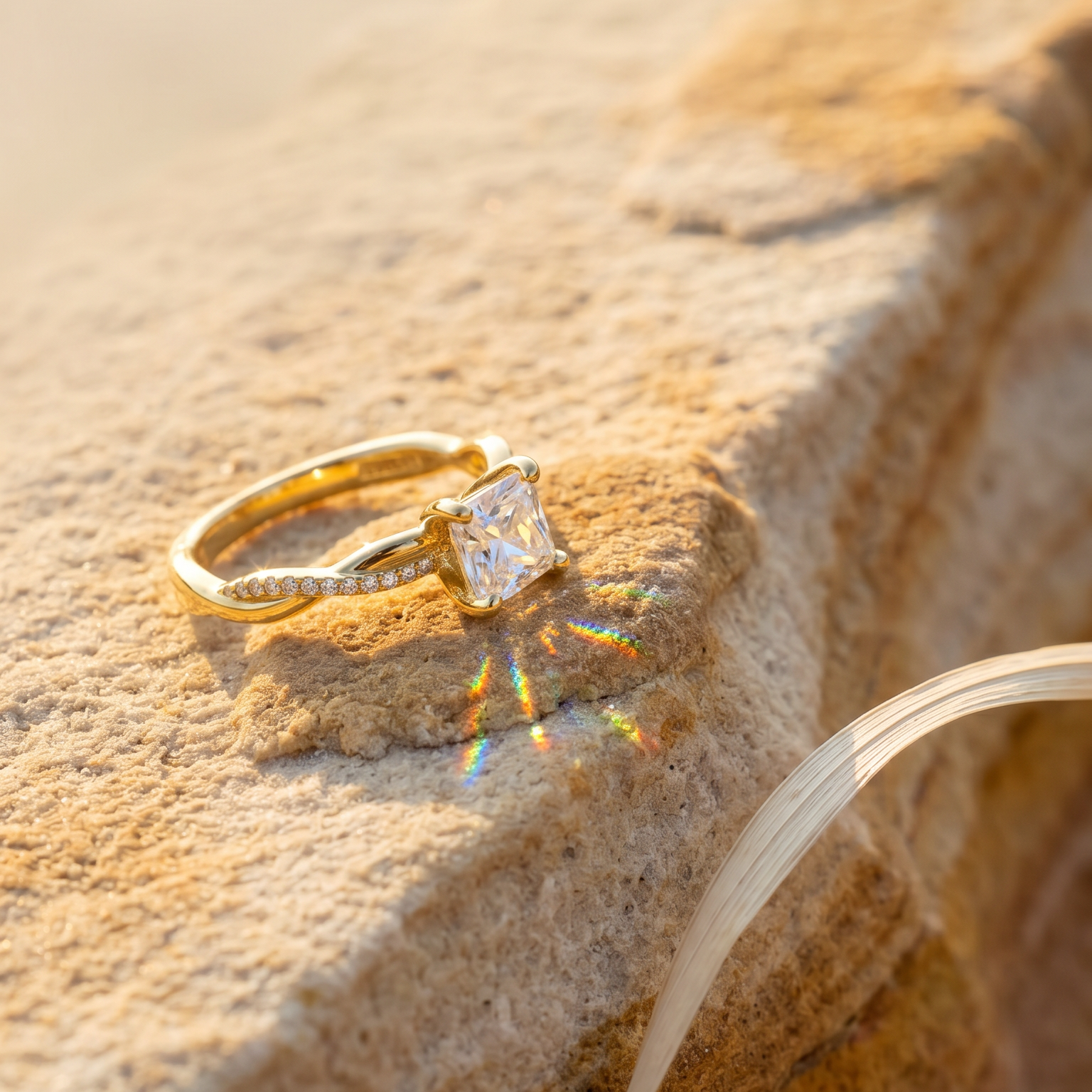 Lazo Eterno — Anillo de Compromiso Princess Twist en Vermeil u Oro Sólido